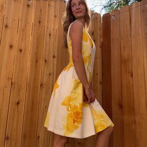 White and Yellow Floral Mid Length Dress